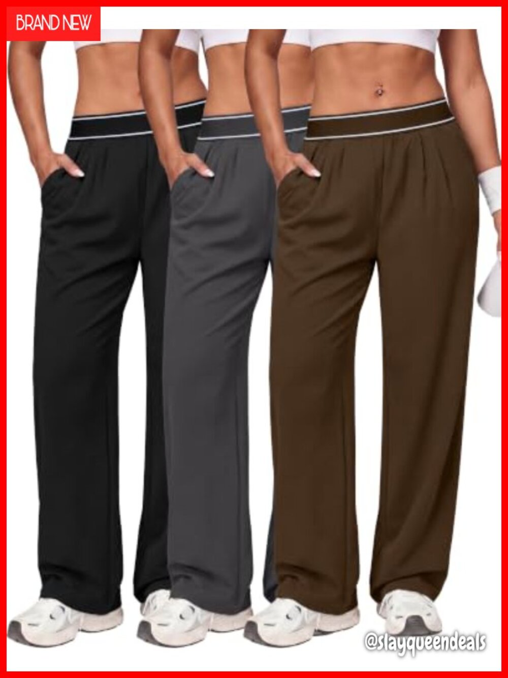 Women's 3 Pack Quick Dry Wide Leg Track Pants Elastic Waist Lounge Trousers